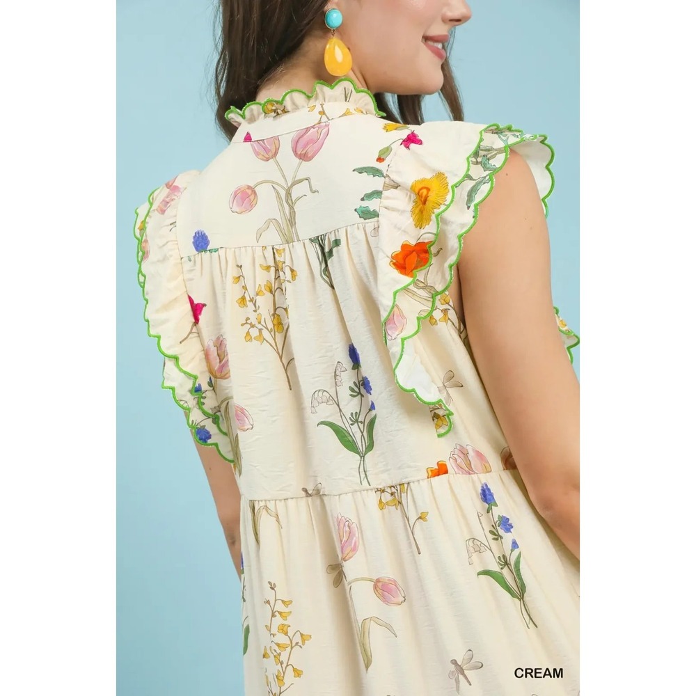 Umgee Floral Ruffle Tiered Midi Dress with Scalloped Detail - Medium - Picture 7 of 7